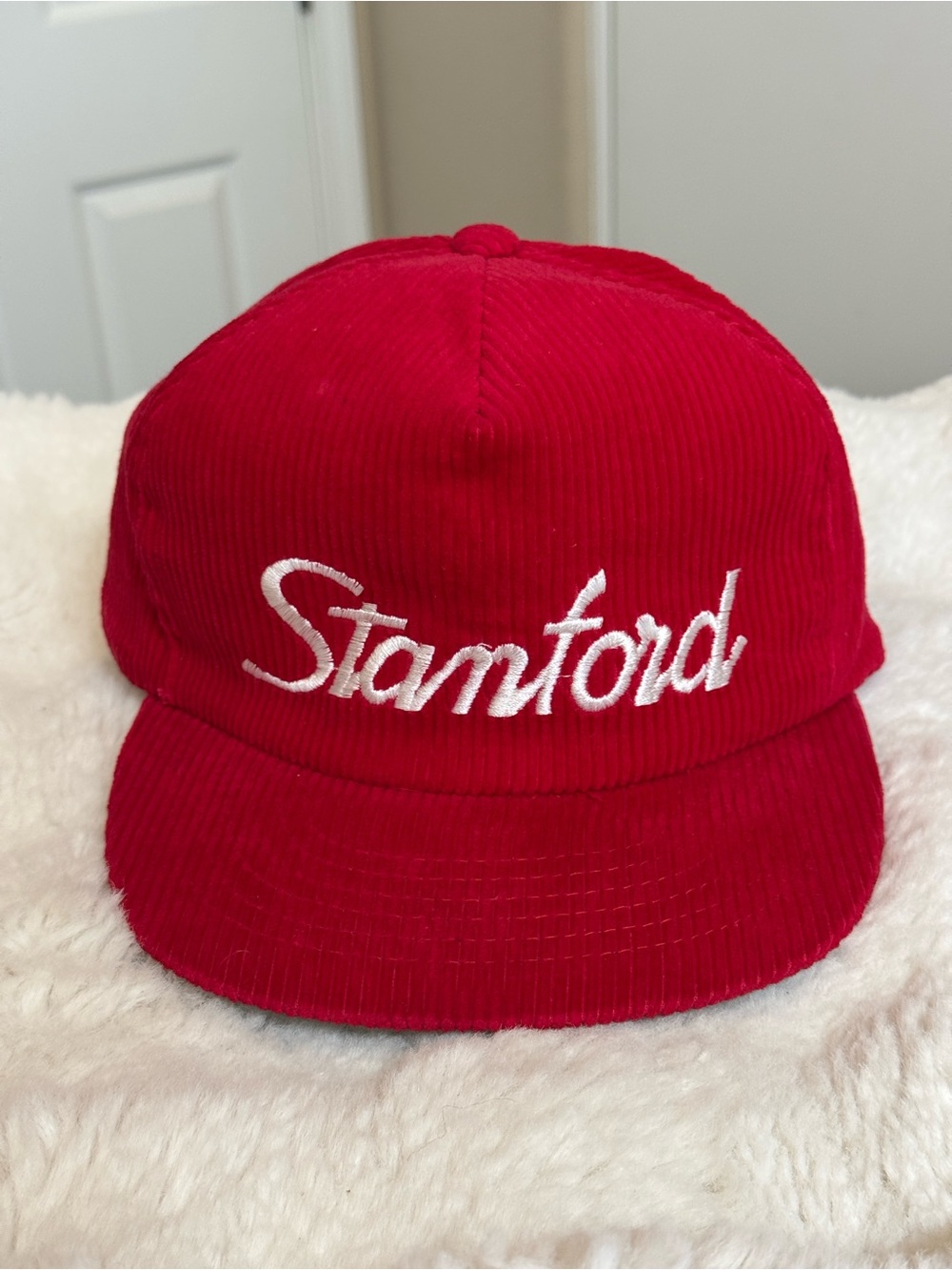 Vintage 90s Stanford University Cardinals Hat Red Corduroy Snapback Script Cap